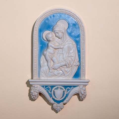 Madonna with Enameled Colored Ceramic Worked Base